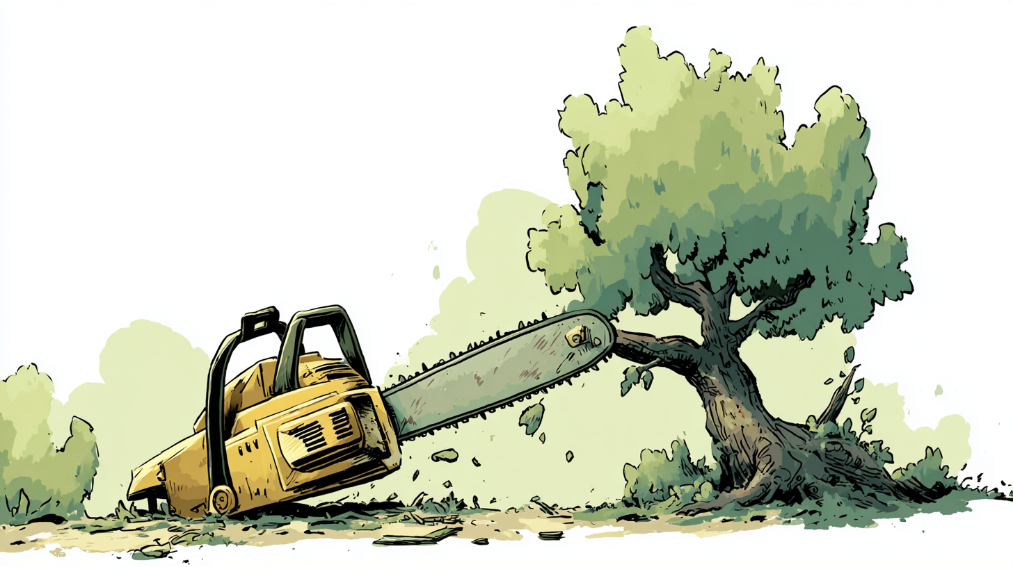 Illustration of a tree with a fallen limb being cleared